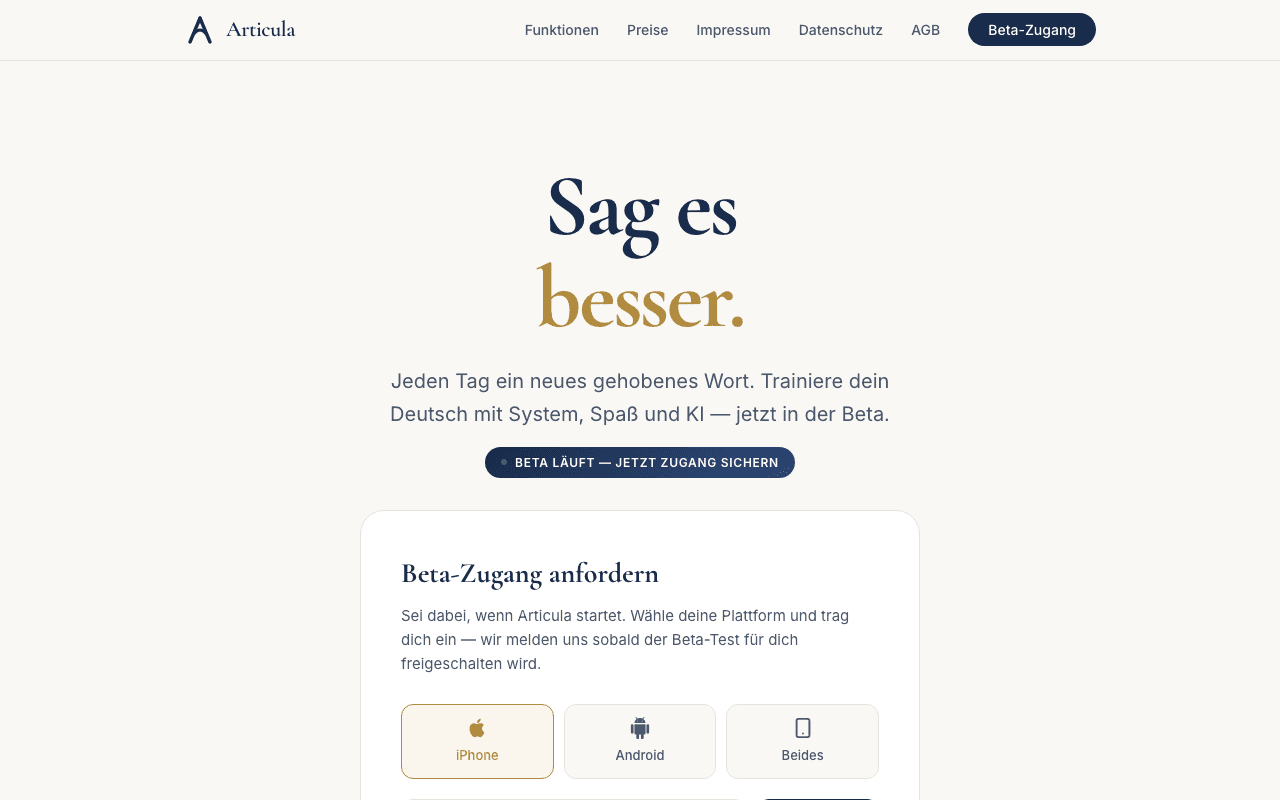 Screenshot der Website articula