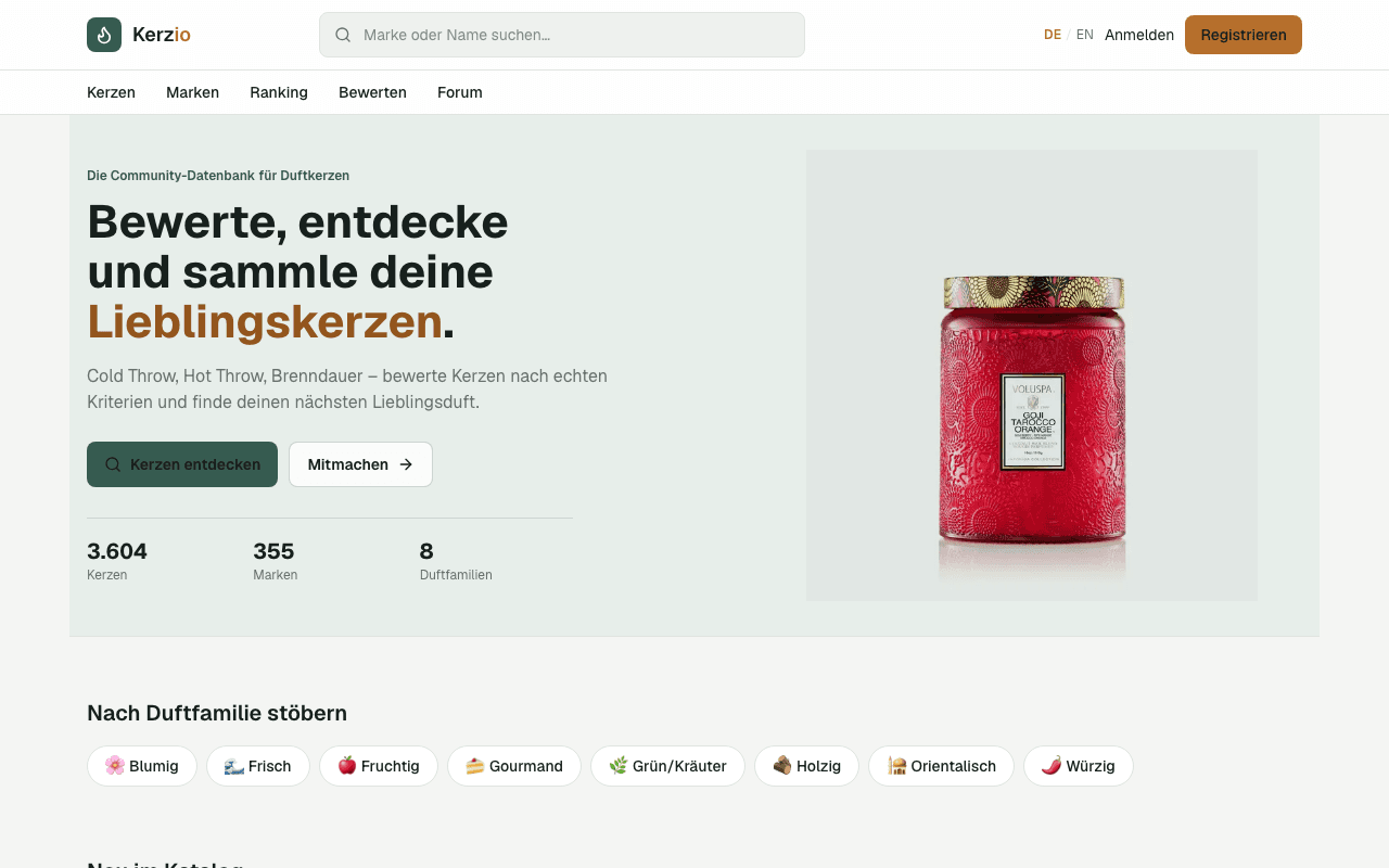 Screenshot der Website Kerzio