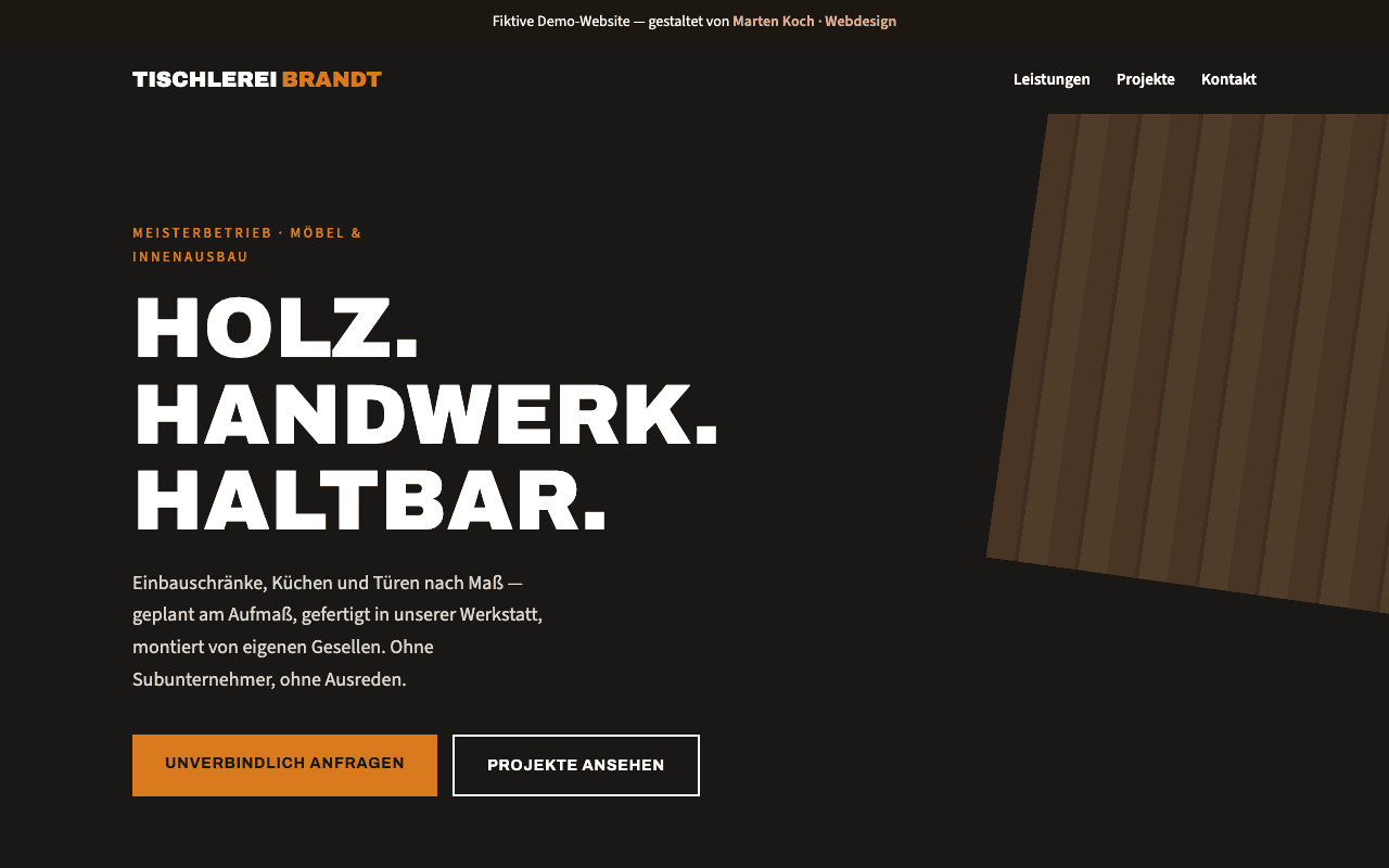 Screenshot der Website Tischlerei Brandt